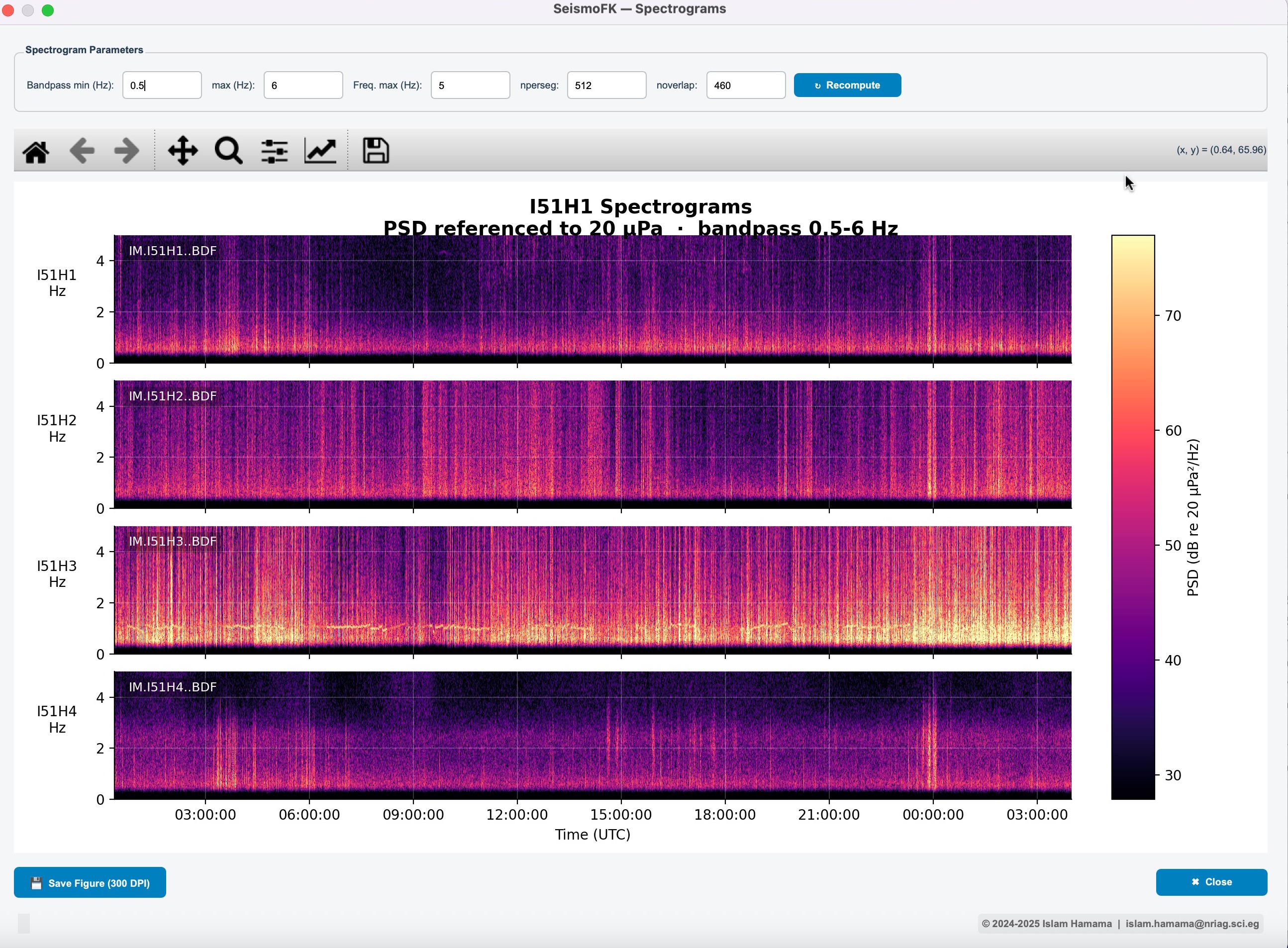 SeismoFK spectrogram window